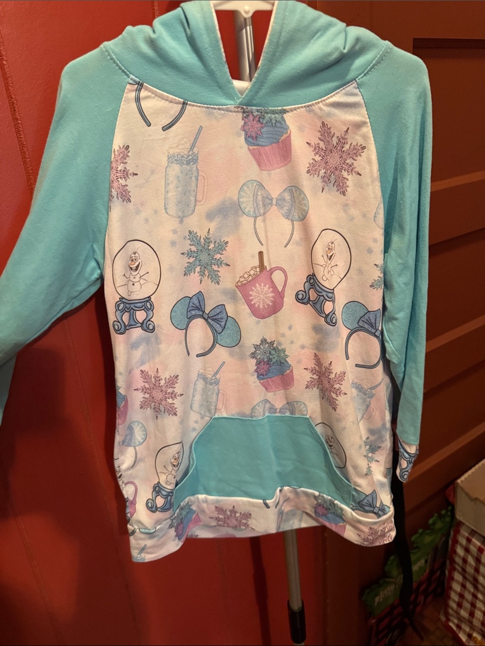Kids Light Blue Holiday Graphic Hoodie Sweatshirt-Frozen-Disney